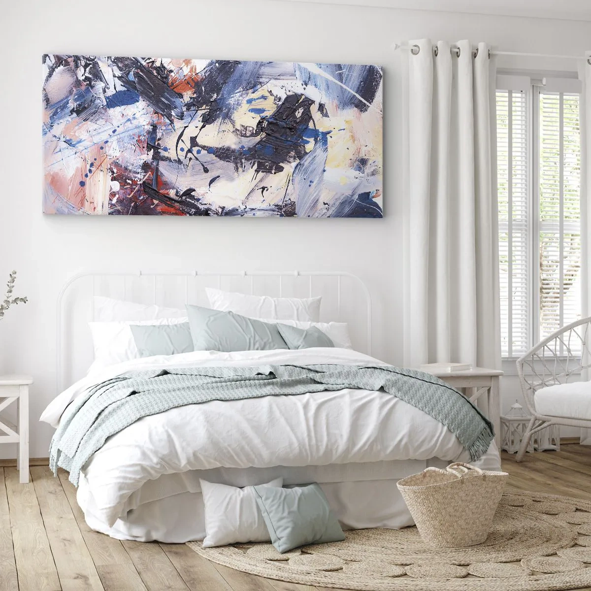 Quadro su tela - Stampe su Tela - Astrazione con pennellate dinamiche in blu e rosso. - 140x50cm - La danza folle dell'astrazione - Decorazione murale moderna per soggiorno e camera da letto ARTTOR