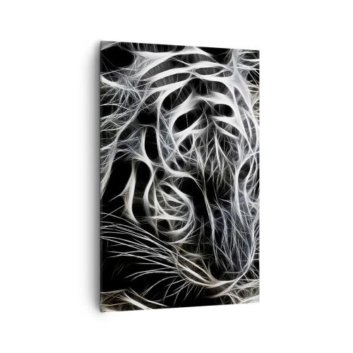 Quadro su tela - Stampe su Tela - Un motivo astratto che raffigura la sagoma di un gatto su uno sfondo nero. - 80x120cm - Studio di leggerezza felina - Decorazione murale moderna per soggiorno e camera da letto ARTTOR