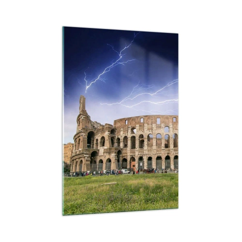 Quadro su vetro - Il Colosseo a Roma illuminato dai fulmini - 70x100cm - Arena di combattimenti - Decorazione murale moderna per soggiorno e camera da letto ARTTOR