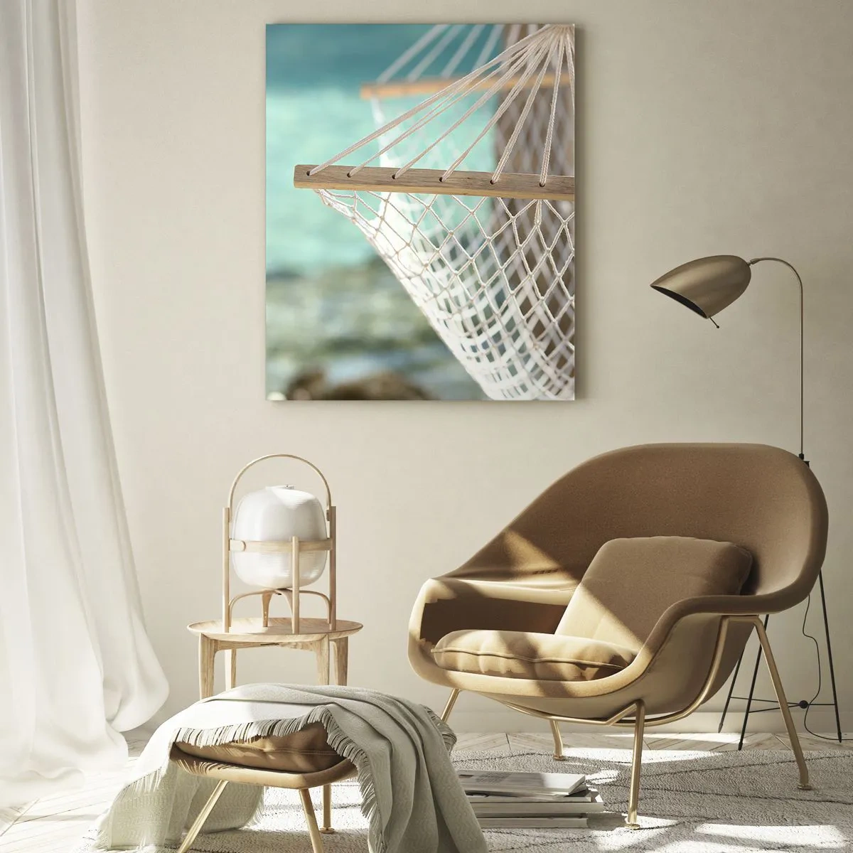 Quadro su vetro - Un'amaca con vista sulle acque cristalline e turchesi - 50x70cm - Tempo di relax - Decorazione murale moderna per soggiorno e camera da letto ARTTOR