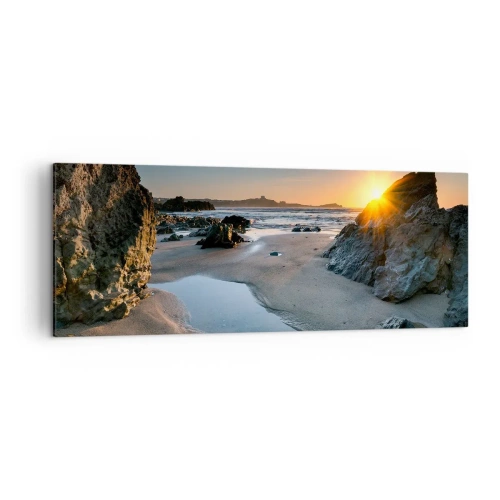 Quadro su tela - Stampe su Tela - Tramonto pittoresco su una spiaggia rocciosa - 140x50cm - Mai toccate da mano umana - Decorazione murale moderna per soggiorno e camera da letto ARTTOR