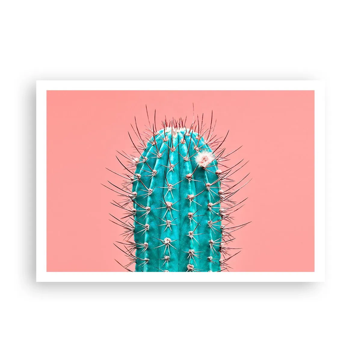 Poster - Un'interpretazione artistica di un cactus su uno sfondo rosa - 100x70cm - Stai attento - Decorazione murale moderna per soggiorno e camera da letto ARTTOR