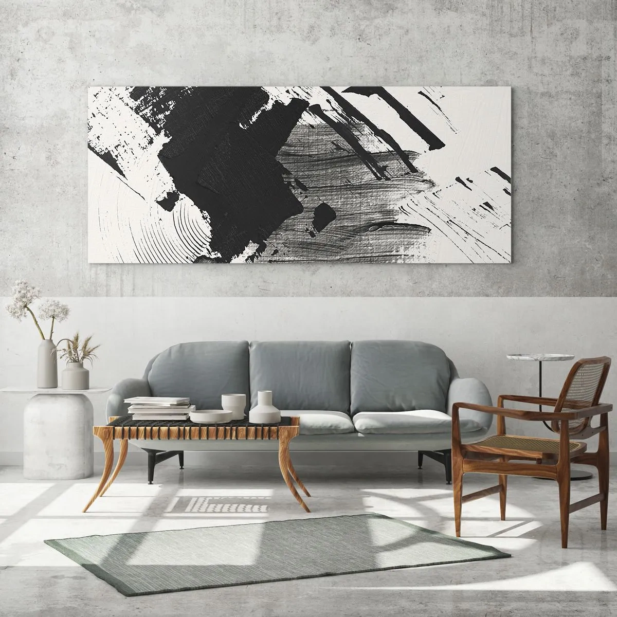 Quadro su vetro - Astrazione: espressione di nero - 100x40 cm