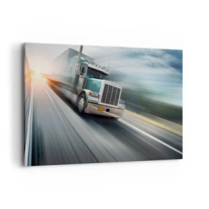 Quadro su tela - Stampe su Tela - Un camion in autostrada in movimento al tramonto - 120x80cm - Gigante americano in corsa - Decorazione murale moderna per soggiorno e camera da letto ARTTOR