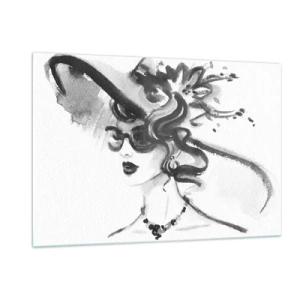 Quadro su vetro - Ritratto in bianco e nero di una donna che indossa un cappello - 120x80cm - Donna di carattere - Decorazione murale moderna per soggiorno e camera da letto ARTTOR