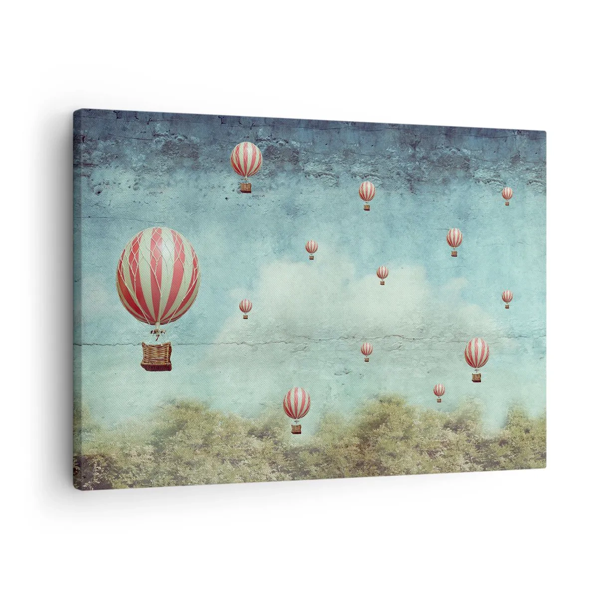 Quadro su tela - Stampe su Tela - Palloncini retrò su uno sfondo di cielo blu e verde - 70x50cm - Liberi dal tumulto della vita - Decorazione murale moderna per soggiorno e camera da letto ARTTOR