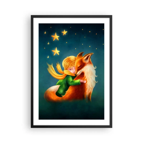 Poster in cornice nera - Una figura con una volpe in uno scenario magico di stelle - 50x70cm - Il piccolo principe - Decorazione murale moderna per soggiorno e camera da letto ARTTOR