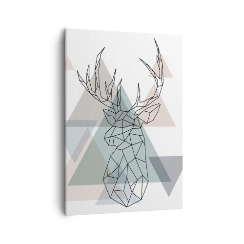 Quadro su tela - Stampe su Tela - Cervo geometrico su uno sfondo di triangoli pastello - 50x70cm - Nel bosco geometrico - Decorazione murale moderna per soggiorno e camera da letto ARTTOR