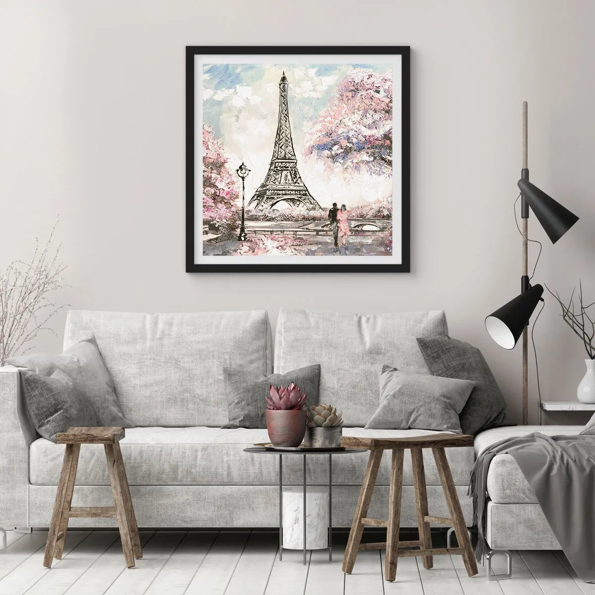 Poster in cornice nera - Passeggiata a Parigi in aprile - 50x50 cm