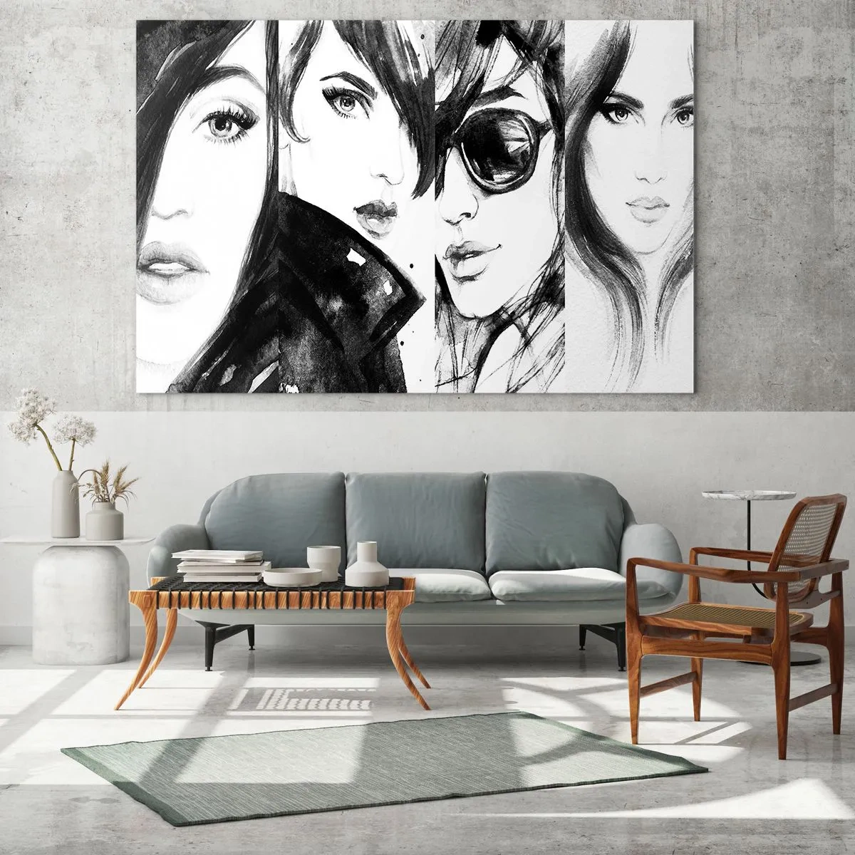 Quadro su vetro - Ritratti di donne in bianco e nero - 100x70cm - Bellezza moltiplicata - Decorazione murale moderna per soggiorno e camera da letto ARTTOR
