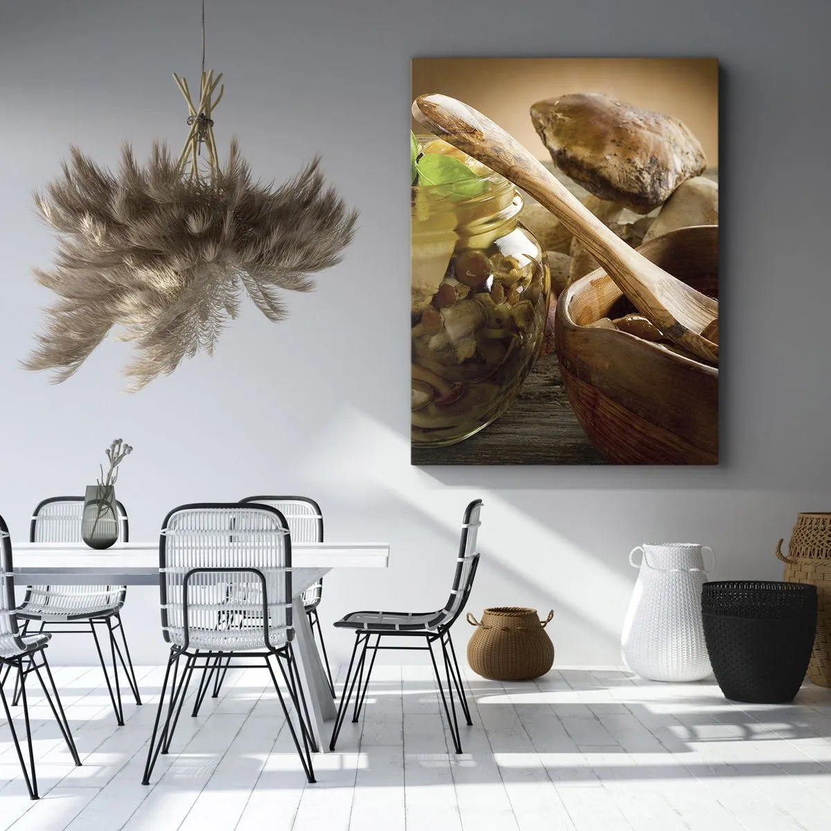 Quadro su tela - Stampe su Tela - Funghi naturali in un barattolo su un tavolo rustico - 70x100cm - Freschi, conservati, autunnali... - Decorazione murale moderna per soggiorno e camera da letto ARTTOR