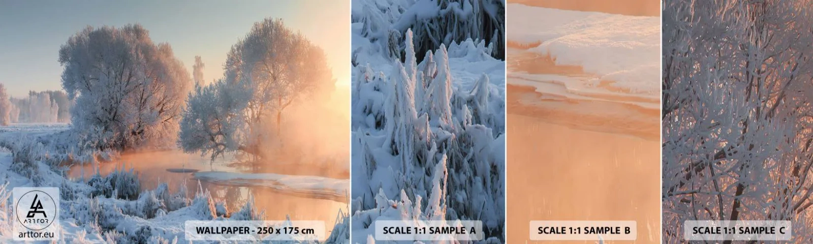 Campione di Fotomurale Adesivo Deluxe Sticker - Tutto brilla al sole nel cristallo - Paesaggio, Inverno, Fiume - 100x30 cm