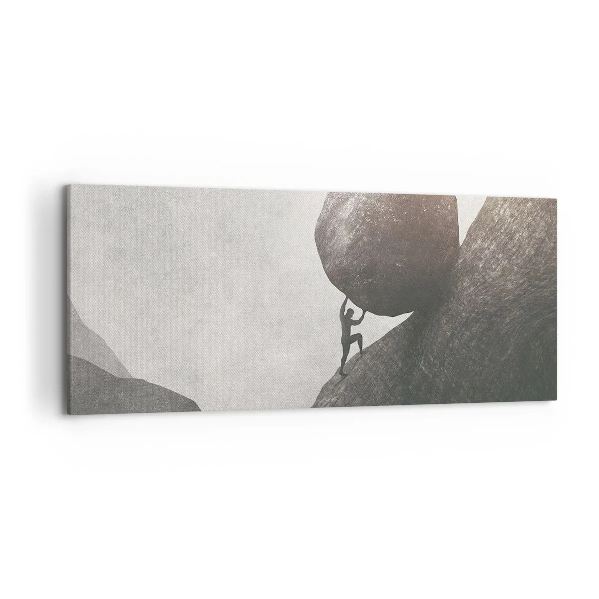 Quadro su tela - Stampe su Tela - Un uomo che scala un enorme masso su una collina - 120x50cm - Credo contro ogni speranza - Decorazione murale moderna per soggiorno e camera da letto ARTTOR
