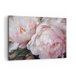 Quadro su tela - Stampe su Tela - Delicate peonie rosa in piena fioritura - 100x70cm - L'attimo della fioritura - Decorazione murale moderna per soggiorno e camera da letto ARTTOR