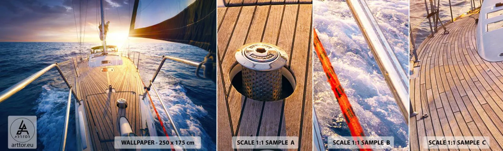 Campione di Fotomurale Adesivo Deluxe Sticker - Correndo sulle onde - Barca a vela, Mare, navigazione - 100x30 cm