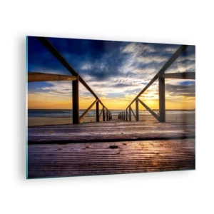 Quadro su vetro - Molo che conduce alla spiaggia al tramonto - 70x50cm - Verso la spiaggia silenziosa al tramonto - Decorazione murale moderna per soggiorno e camera da letto ARTTOR