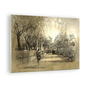 Quadro su vetro - Un disegno di un parco con sentieri e persone che camminano - 70x50cm - Attimo fermato con la penna - Decorazione murale moderna per soggiorno e camera da letto ARTTOR