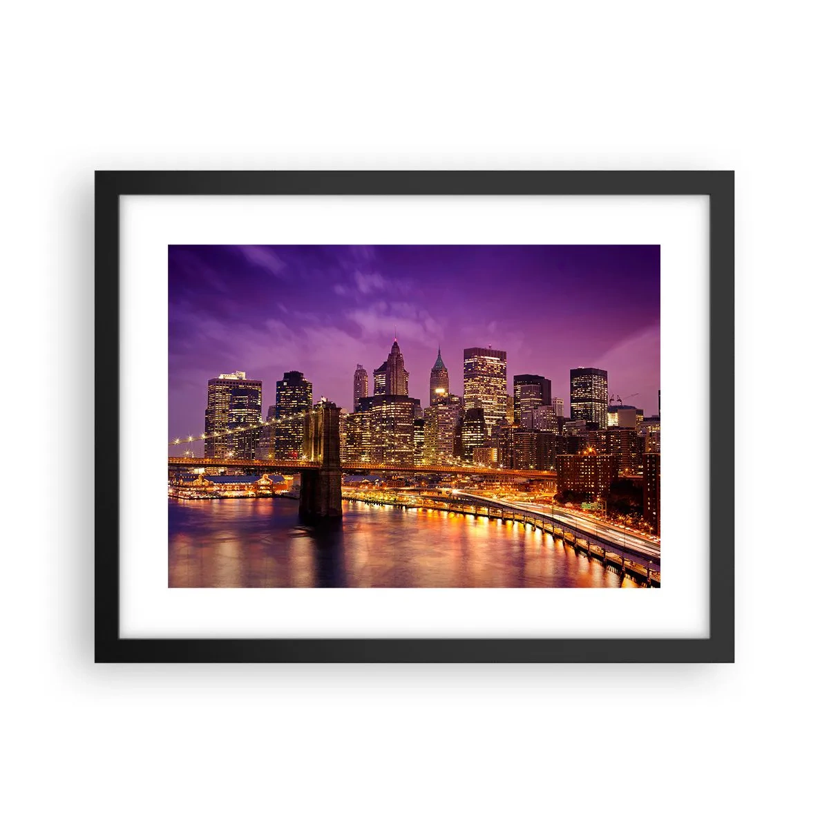 Poster in cornice nera - Manhattan in viola e oro - 40x30 cm