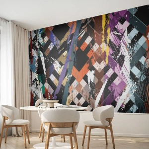 Fotomurali Premium Sand - Astrazione dinamica con motivi geometrici e colori - 100x70cm - Elevato al quadrato - Decorazione murale moderna per soggiorno e camera da letto ARTTOR