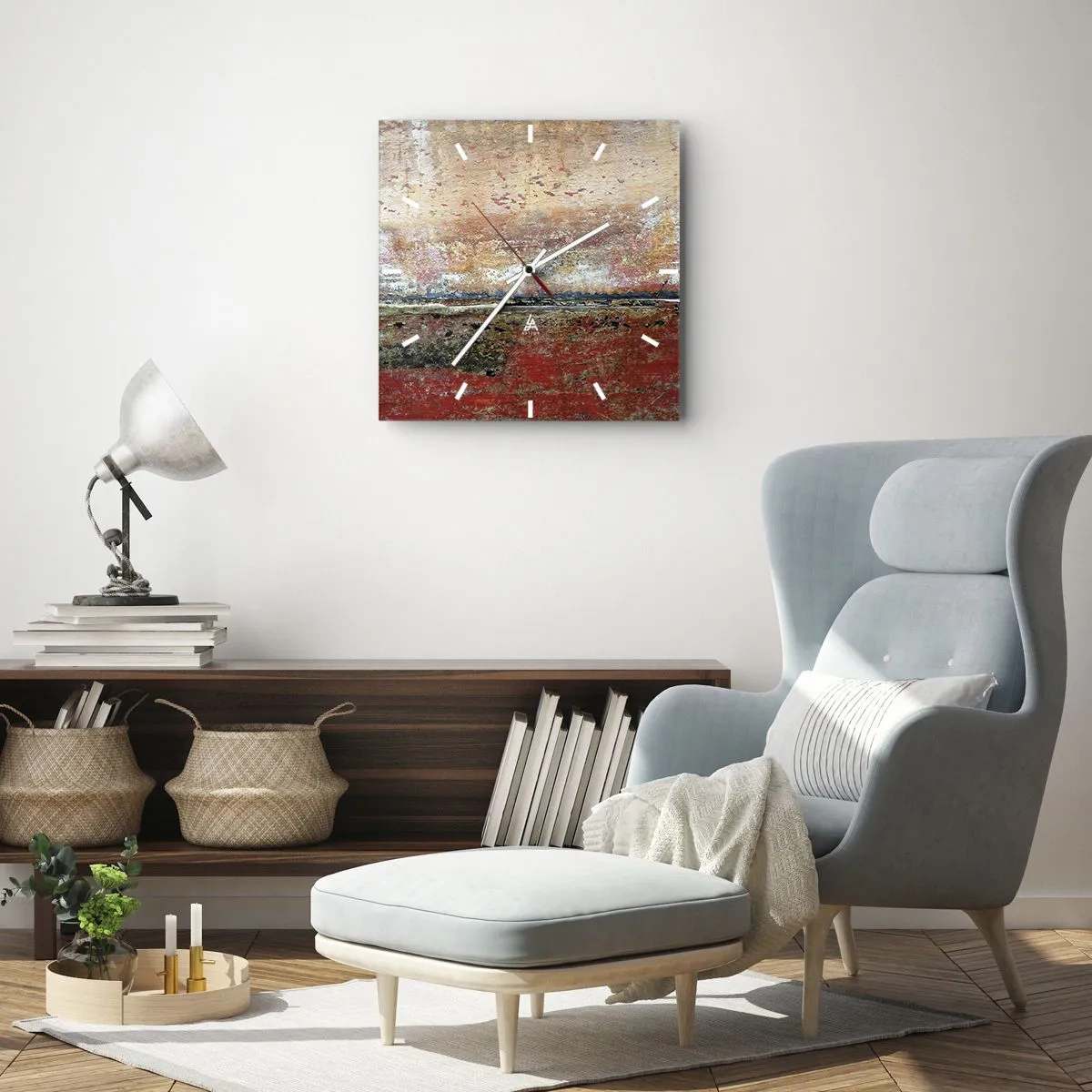 Orologio da parete - Orologio in Vetro - Una composizione astratta ispirata al mare e alla natura. - 30x30cm - Forse è il mare - Decorazione murale moderna per soggiorno e camera da letto ARTTOR
