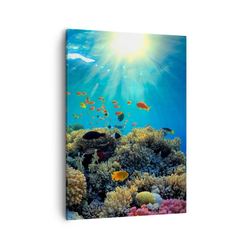 Quadro su tela - Stampe su Tela - Barriera corallina con pesci sotto i raggi del sole sott'acqua - 50x70cm - Tesori sotto al mare - Decorazione murale moderna per soggiorno e camera da letto ARTTOR