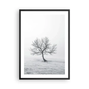 Poster in cornice nera - Un paesaggio minimalista con un albero solitario in un ambiente invernale. - 50x70cm - Contro il nulla - Decorazione murale moderna per soggiorno e camera da letto ARTTOR