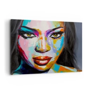 Quadro su tela - Stampe su Tela - Un ritratto colorato di una donna dallo sguardo intenso - 100x70cm - Non si può staccare lo sguardo - Decorazione murale moderna per soggiorno e camera da letto ARTTOR
