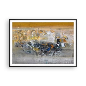 Poster in cornice nera - Astrazione con tonalità dominanti di giallo e grigio - 100x70cm - Tutto andrà bene - Decorazione murale moderna per soggiorno e camera da letto ARTTOR