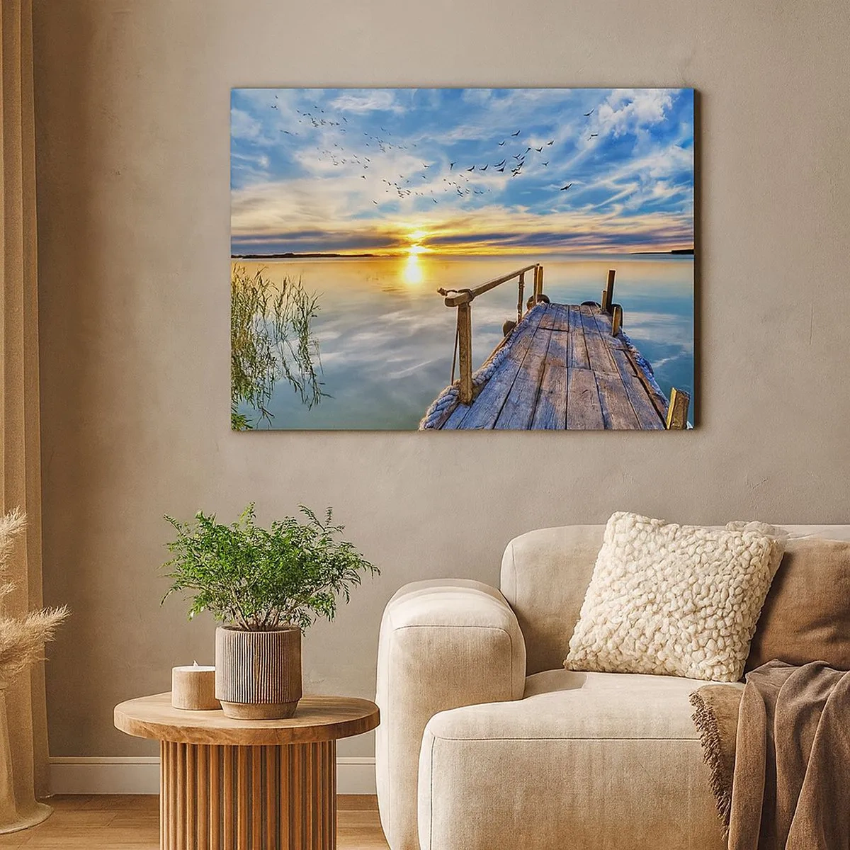 Quadro su tela - Stampe su Tela - Molo di legno sul lago al tramonto - 70x50cm - Il vento è andato a dormire - Decorazione murale moderna per soggiorno e camera da letto ARTTOR