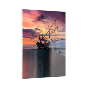 Quadro su vetro - Barche da pesca in mare al tramonto - 50x70cm - Sera esotica - Decorazione murale moderna per soggiorno e camera da letto ARTTOR