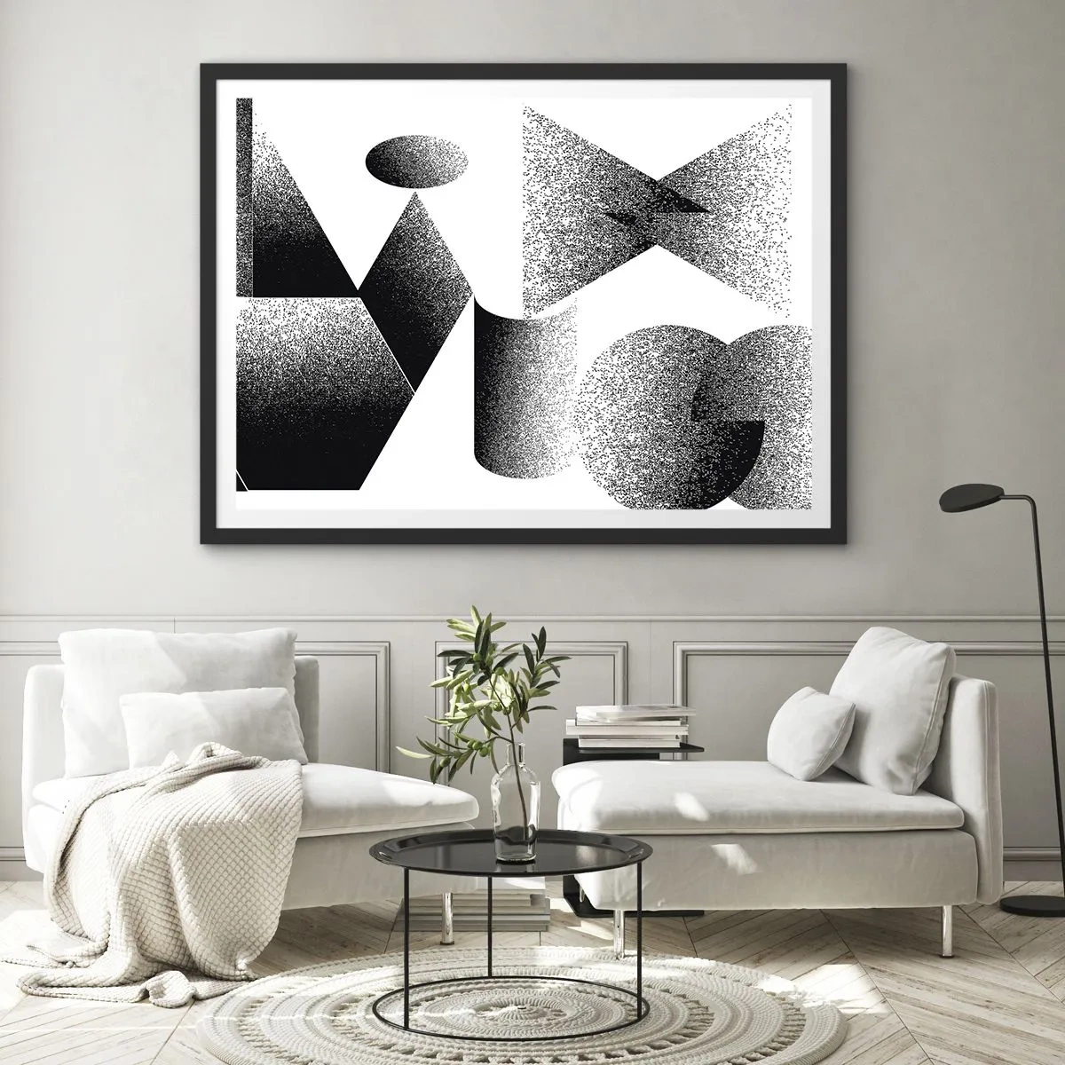 Poster in cornice nera - Geometria composta da angoli e forme ovali - 70x50cm - Angoli e ovali - Decorazione murale moderna per soggiorno e camera da letto ARTTOR