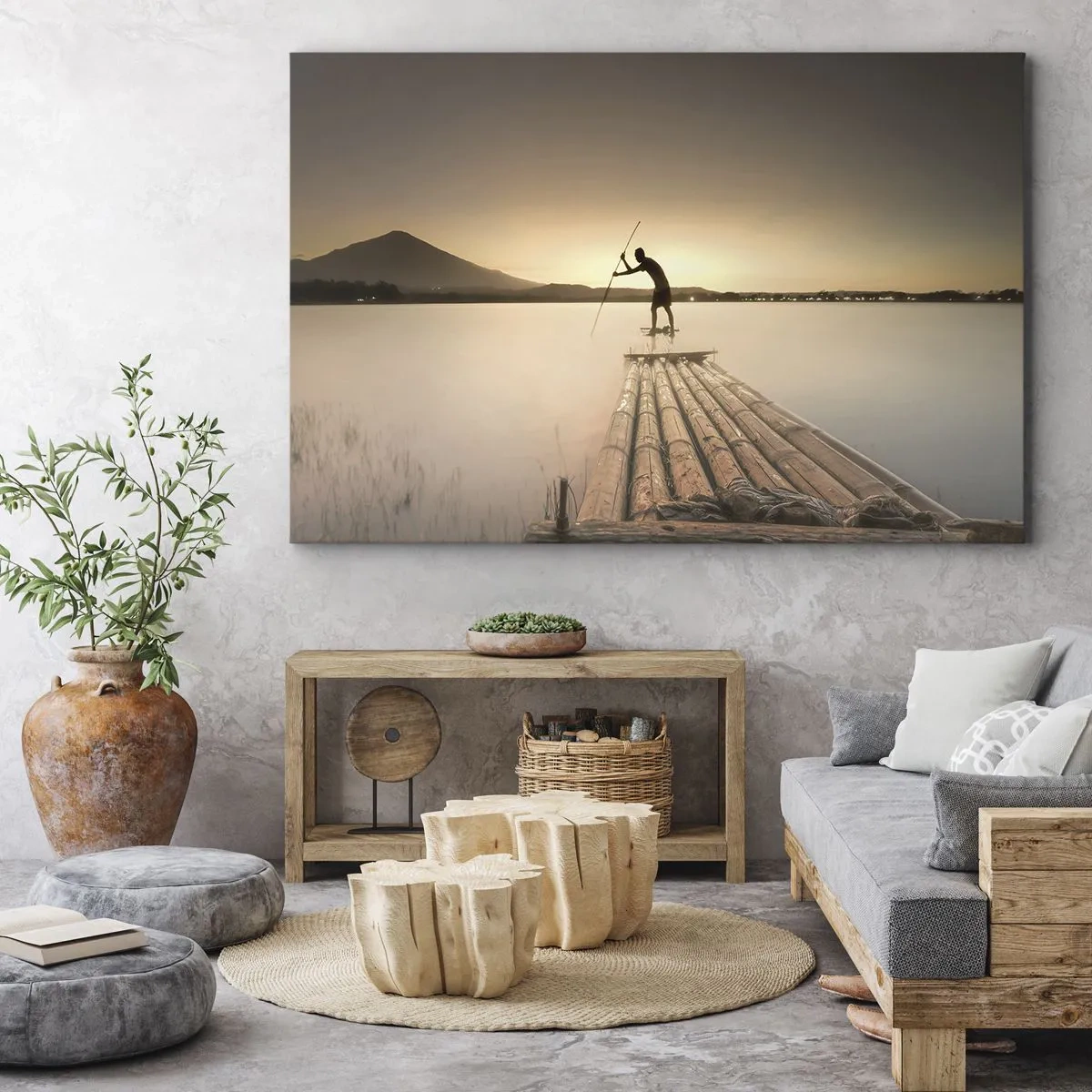 Quadro su tela - Stampe su Tela - Uomo su una zattera al tramonto - 100x70cm - Prima del riposo - Decorazione murale moderna per soggiorno e camera da letto ARTTOR