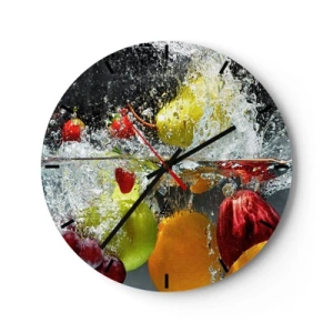 Orologio da parete - Orologio in Vetro - Frutta immersa nell'acqua con effetto splash - 30x30cm - Frutta rinfrescante - Decorazione murale moderna per soggiorno, cucina e camera da letto ARTTOR