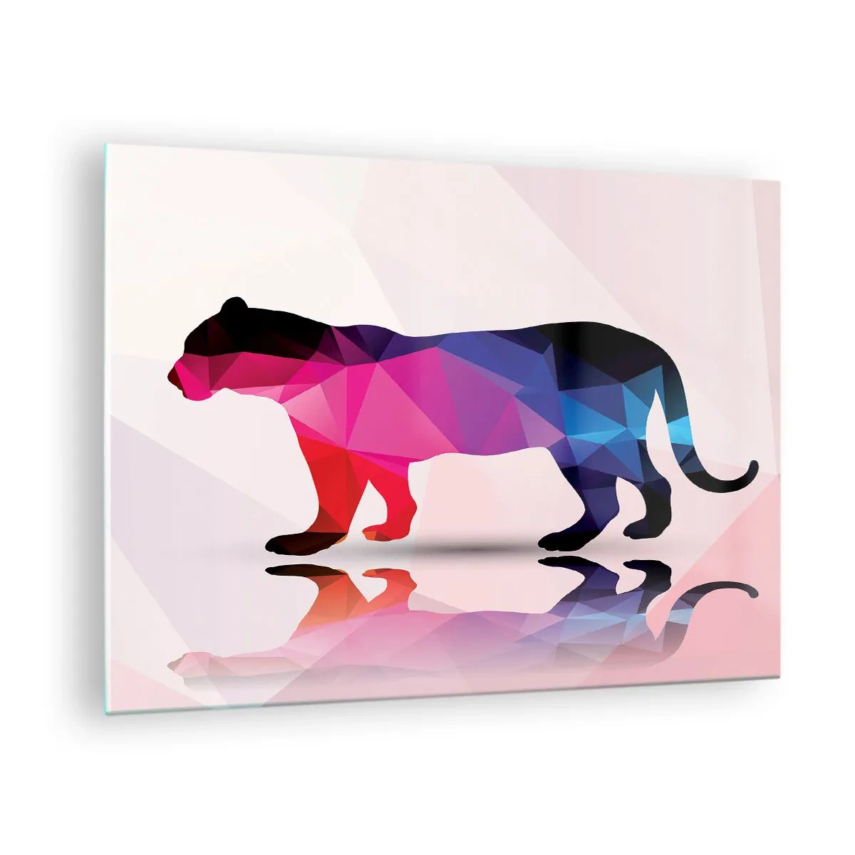 Quadro su vetro - Pantera geometrica in astrazione colorata - 70x50cm - La pantera di diamante - Decorazione murale moderna per soggiorno e camera da letto ARTTOR