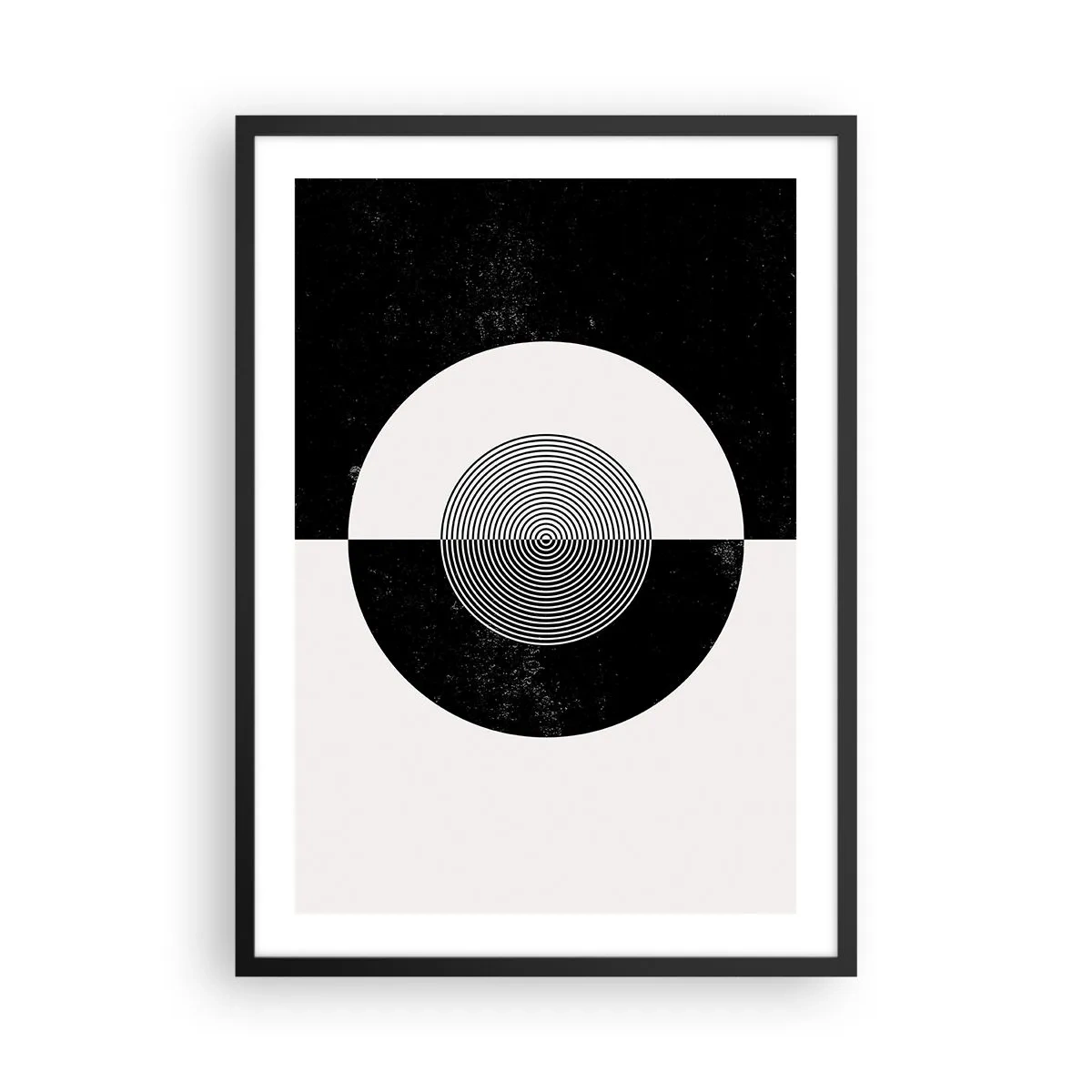 Poster in cornice nera - Motivo geometrico in bianco e nero con un cerchio concentrico - 50x70cm - Armonia in bianco e nero - Decorazione murale moderna per soggiorno e camera da letto ARTTOR
