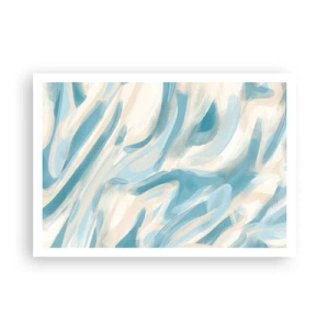 Poster - Striature blu astratte su uno sfondo chiaro - 100x70cm - Brezze primaverili - Decorazione murale moderna per soggiorno e camera da letto ARTTOR