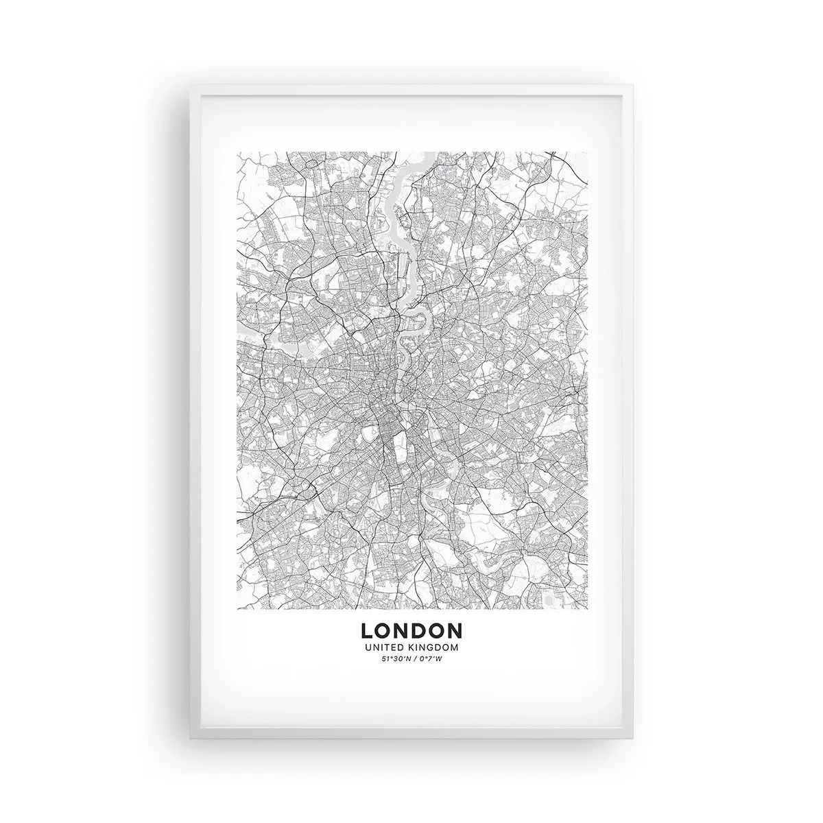 Poster in cornice bianca - Mappa del labirinto di Londra - 61x91 cm