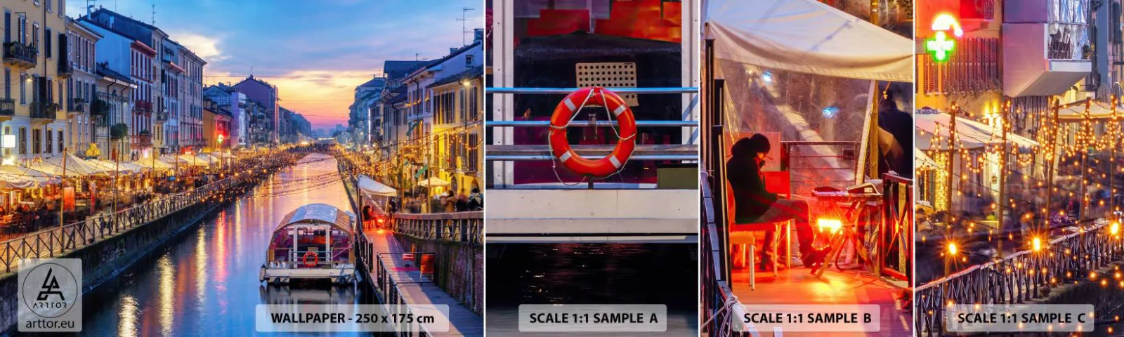 Campione Di Fotomurale Standard Eco - Sera di luce e di divertimento - Città, Milano, Italia - 100x30 cm