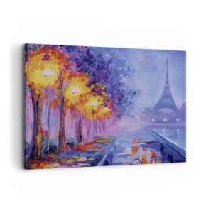Quadro su tela - Stampe su Tela - Un viale con lampioni a Parigi con la Torre Eiffel sullo sfondo - 120x80cm - Passeggiata da sogno - Decorazione murale moderna per soggiorno e camera da letto ARTTOR