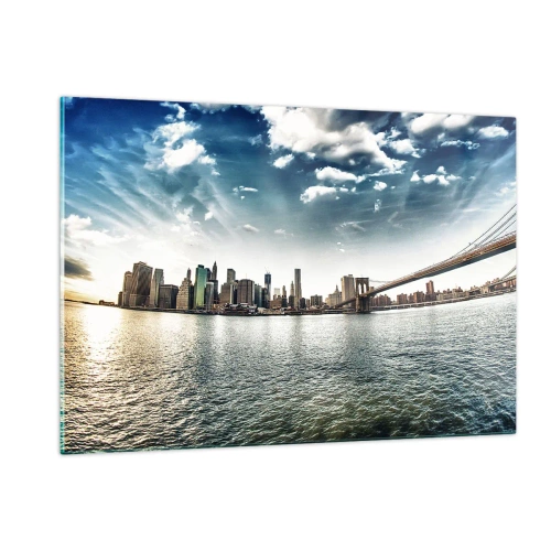Quadro su vetro - Panorama di New York City con il ponte di Brooklyn - 120x80cm - L'isola di vetro - Decorazione murale moderna per soggiorno e camera da letto ARTTOR