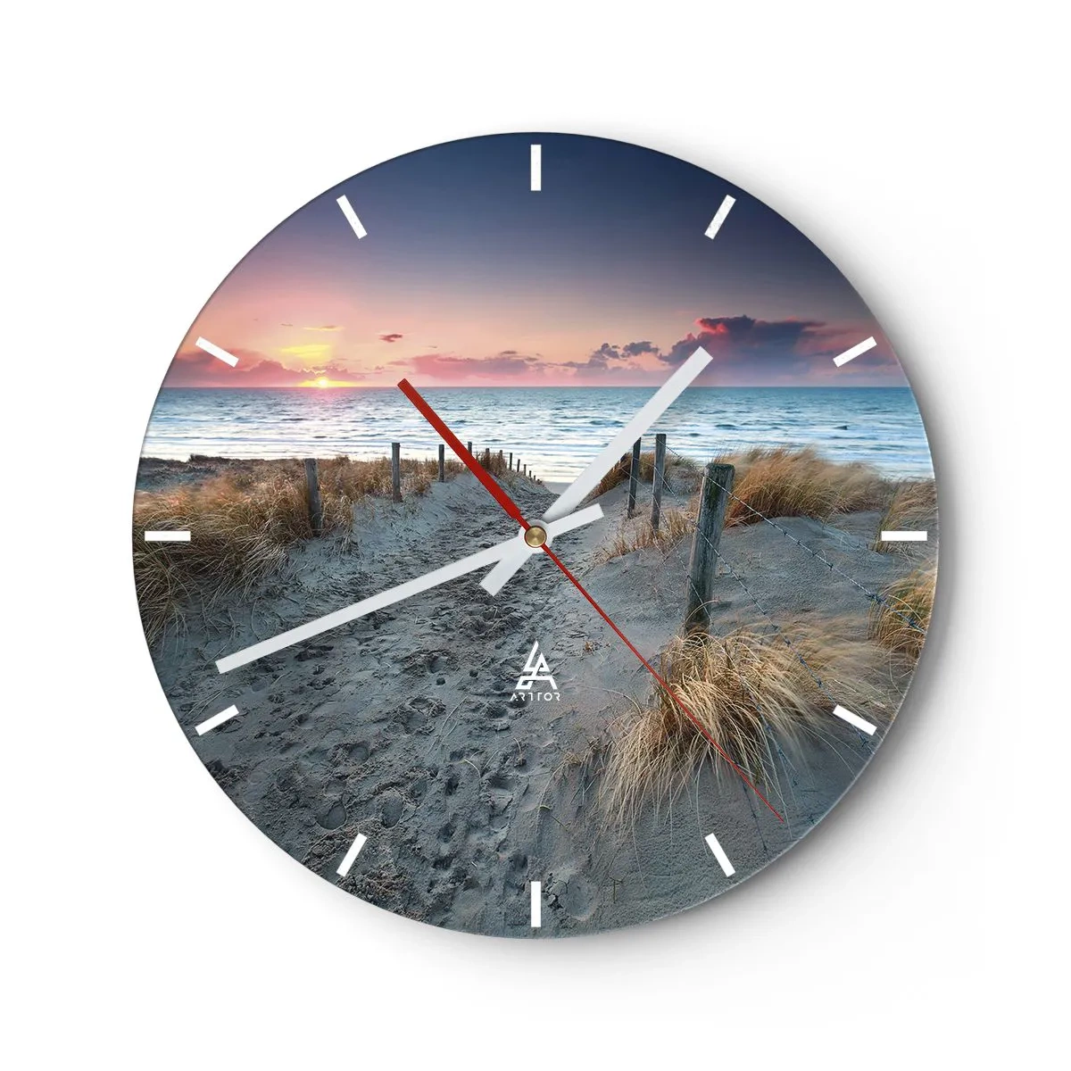 Orologio da parete - Orologio in Vetro - Ingresso alla spiaggia al tramonto con vista mare - 30x30cm - Hai versato un arcobaleno di luce radiosa... - Decorazione murale moderna per soggiorno, cucina e camera da letto ARTTOR