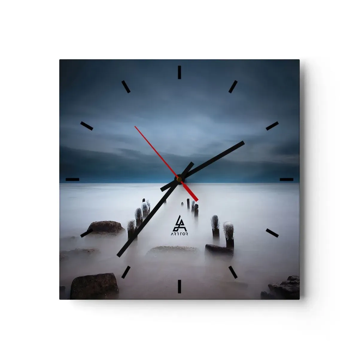 Orologio da parete - Orologio in Vetro - Il vecchio molo sullo sfondo di un mare calmo - 30x30cm - Lago pensieroso - Decorazione murale moderna per soggiorno e camera da letto ARTTOR
