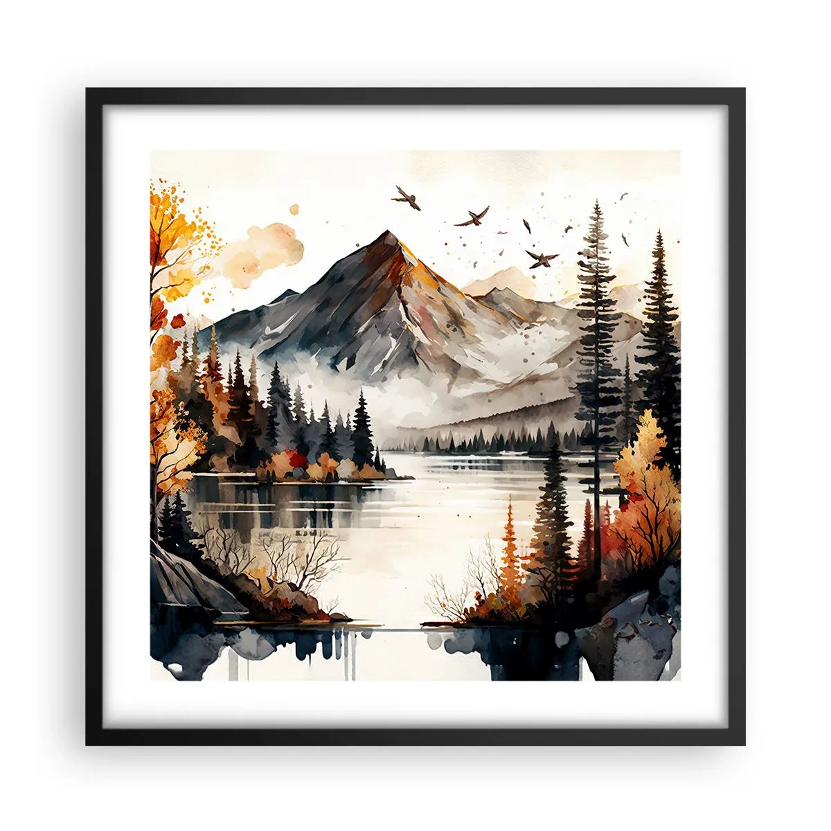 Poster in cornice nera - L'autunno dorato sui monti - 50x50 cm