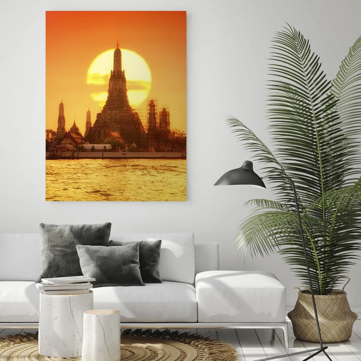 Quadro su vetro - Tramonto sul tempio con riflesso nell'acqua - 70x100cm - Verso il sole, sempre verso il sole - Decorazione murale moderna per soggiorno e camera da letto ARTTOR