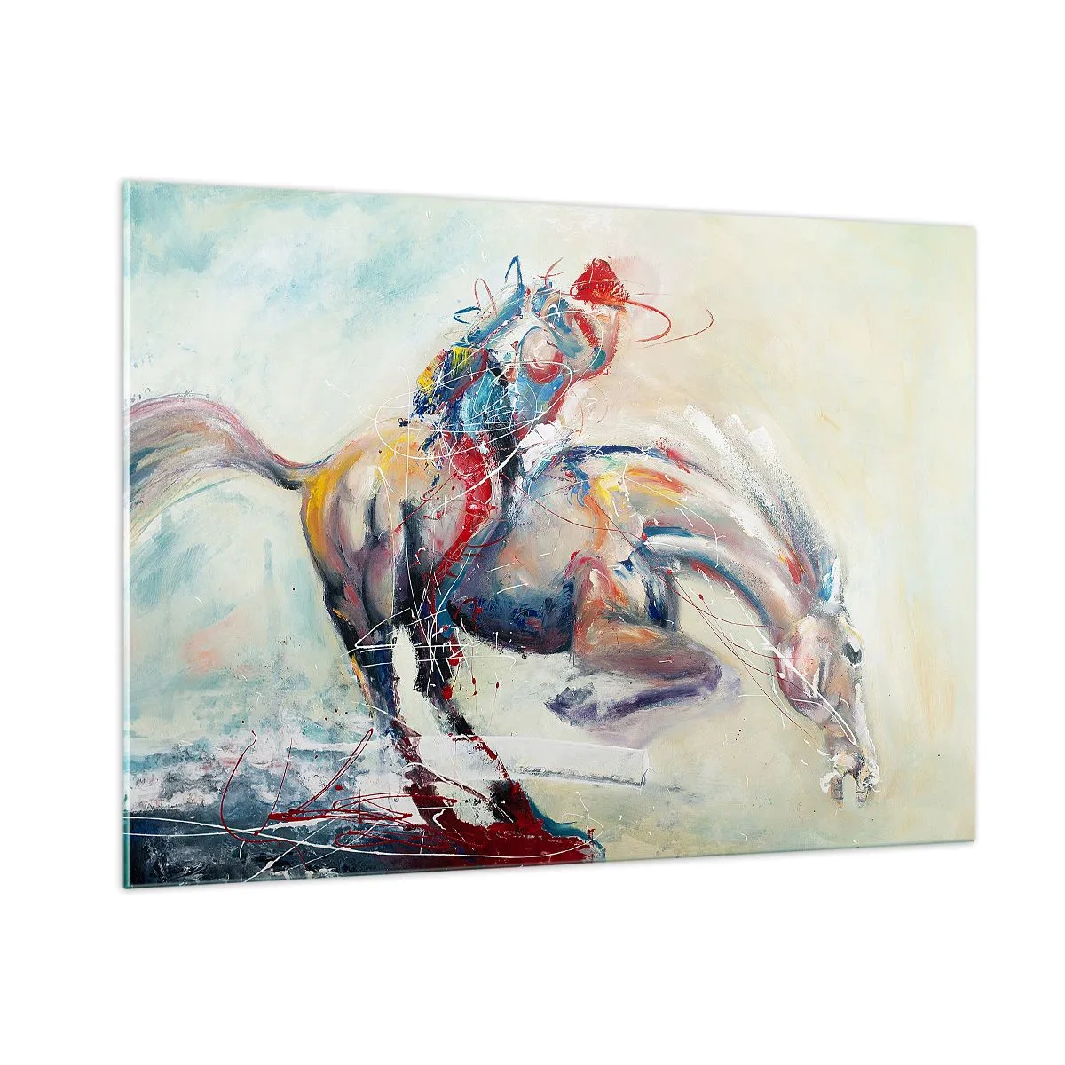 Quadro su vetro - Un'immagine astratta di un cavallo in movimento dinamico. - 100x70cm - Tieniti, voliamo - Decorazione murale moderna per soggiorno e camera da letto ARTTOR
