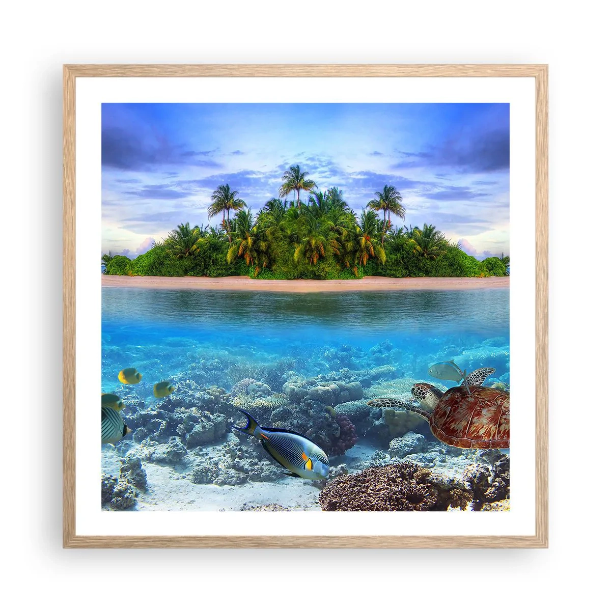 Poster in cornice rovere chiaro - L'isola del paradiso dà il benvenuto - 60x60 cm