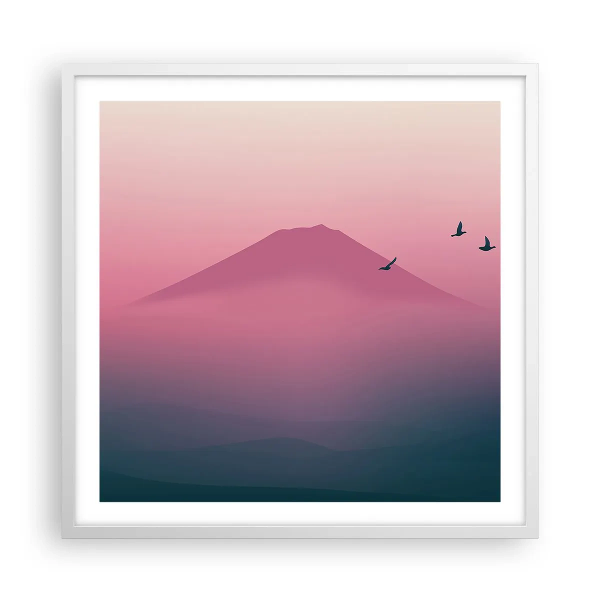 Poster in cornice bianca - Viandanti sopra le nuvole - 60x60 cm