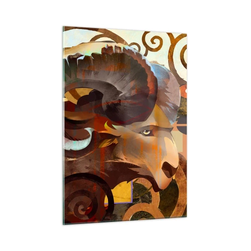 Quadro su vetro - Un'immagine artistica di un ariete in una composizione geometrica e a spirale. - 50x70cm - Magie - religioni - riti - Decorazione murale moderna per soggiorno e camera da letto ARTTOR
