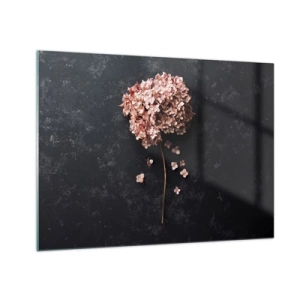 Quadro su vetro - Ortensia secca con petali sparsi su sfondo scuro - 70x50cm - Un vero segno romantico - Decorazione murale moderna per soggiorno e camera da letto ARTTOR
