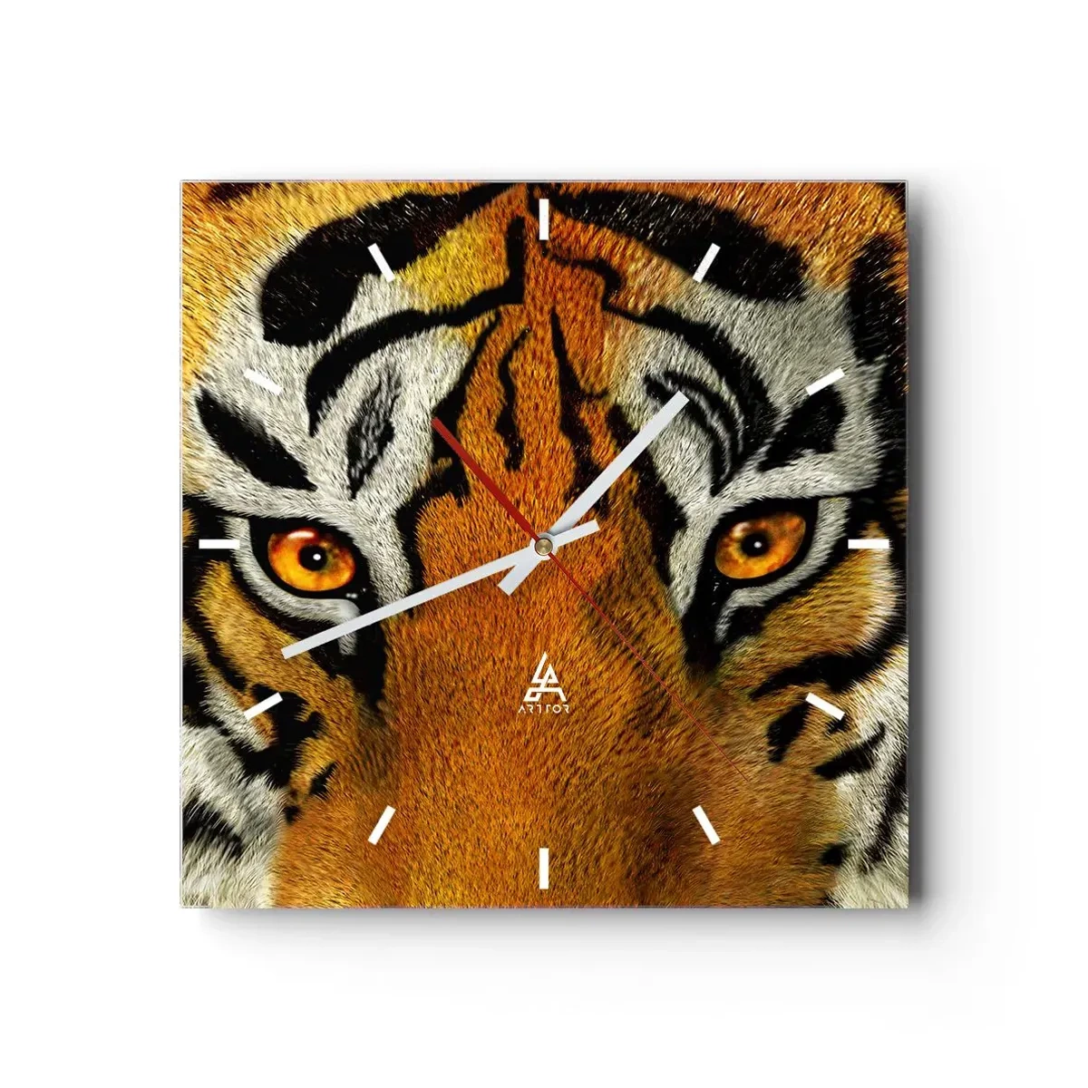 Orologio da parete - Orologio in Vetro - Ritratto ravvicinato di una tigre dallo sguardo intenso - 30x30cm - Minacciosa e bella - Decorazione murale moderna per soggiorno e camera da letto ARTTOR